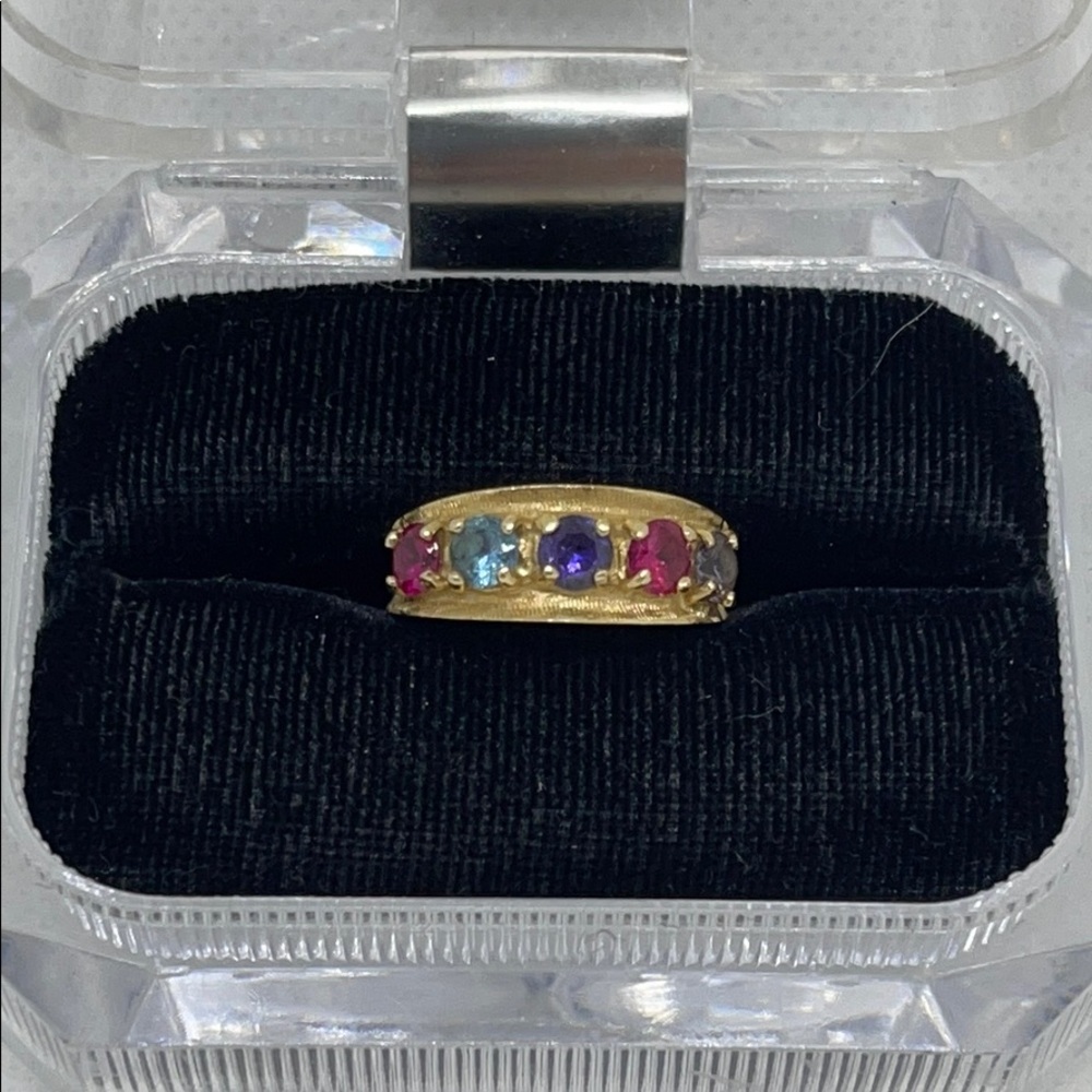 14K Gold Mother’s Ring w/ Synthetic Birth Stones - Picture 1 of 6